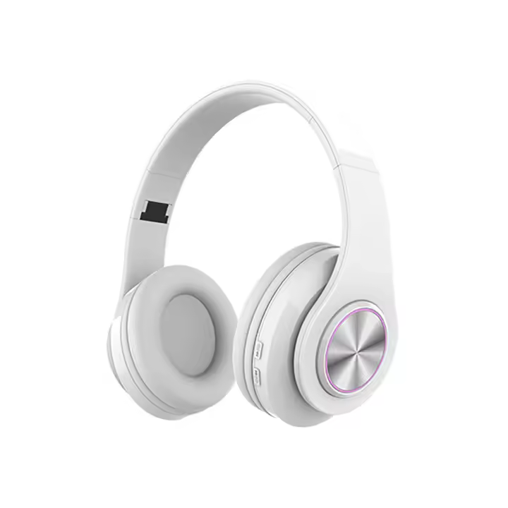 Auriculares inalámbricos Bluetooth 5.0 con micrófono Incorporado | Cascos Plegables estéreo Hi-Fi | para Escuchar música y Hacer Llamadas | Luces led de Colores | Color Blanco | Marca RevolutionLine - 1