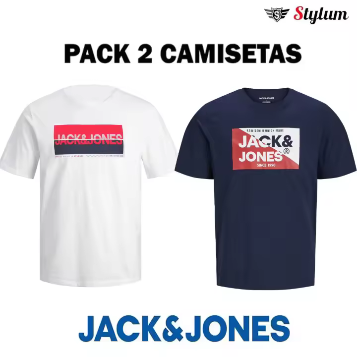 Jack & Jones Hombre Pack 2 Camisetas de Algodón de 160 grs logo estampado moda casual informal  REF 269969 - 284468 - 1