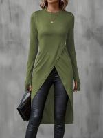 Camiseta Larga De Mujer Para Otoño 2024 Slimming Casual De Manga Regular Suave Algodón Estilo Oficina Longitud Rodilla - details 5