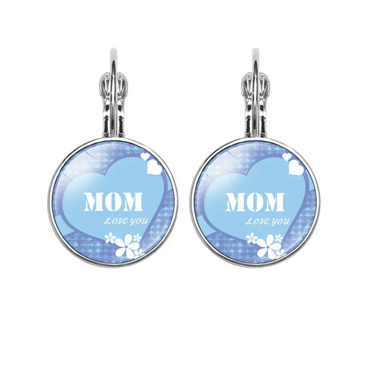 Regalo del Día DE LA Madre Amor de Mamá MAMÁ Pendientes de Piedras preciosas de tiempo en forma de corazón Ganchos de Oreja simples Coreanos - 1