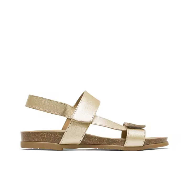 PORRONET - Sandalias planas Sonia en color oro - Cierre mediante doble velcro en empeine - Elaboradas en piel -  Máxima comodidad y calidad - Hecho en España -  Plantilla bio ergonómica acolchada de - 1