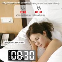 Reloj despertador digital de cabecera, gran espejo LED reloj electrónico con temperatura, fechas, Ajustar brillo, control voz - details 3
