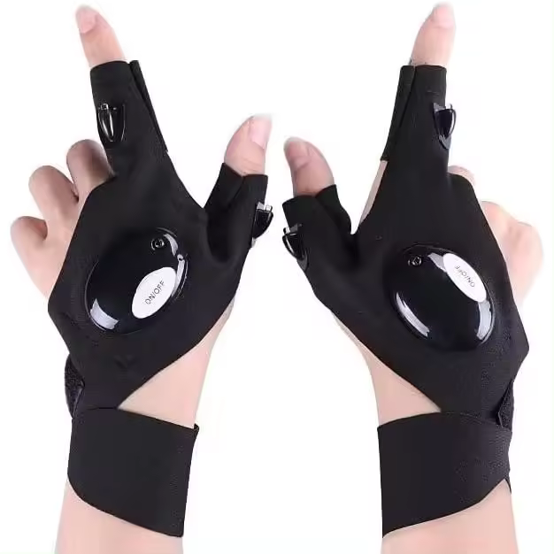 Guantes con linterna, guantes de pesca al aire libre, guantes de medio dedo, para camping, ciclismo, guantes deportivos con luz (1 par), regalo, ideales para pesca, camping, reparaciones, guantes luminosos brillantes y flexibles. - 1