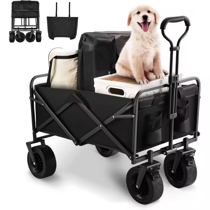 GJCrafts Carretillas de Carro Jardin Plegable 100KG con Doble Freno Carro Plegable Exteriores con Manijas de Empuje Ajustables,600D Oxford Doble Capa - 1