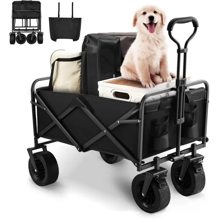 GJCrafts Carretillas de Carro Jardin Plegable 100KG con Doble Freno Carro Plegable Exteriores con Manijas de Empuje Ajustables,600D Oxford Doble Capa - 1