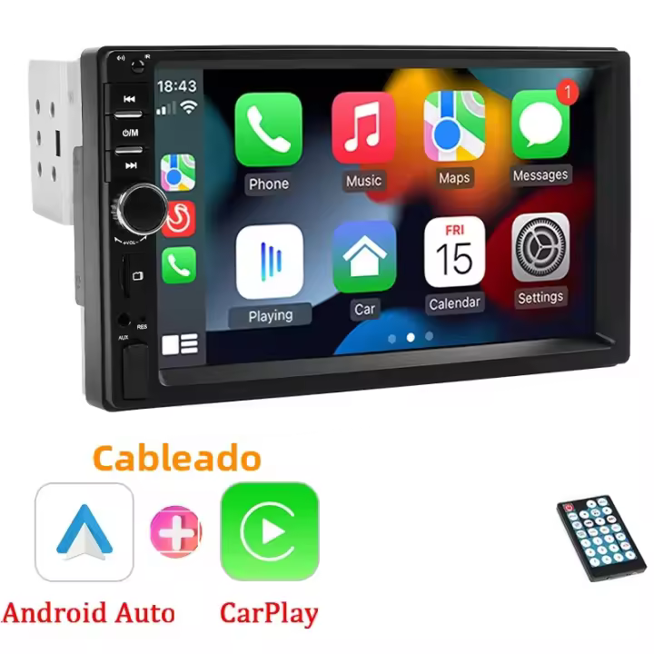 Hippcron Radio De Coche 7 Pulgadas 1 DIN Carplay Android Auto Pantalla Táctil HD Con USB FM Bluetooth Tarjeta TF Reproductor Multimedia - 1