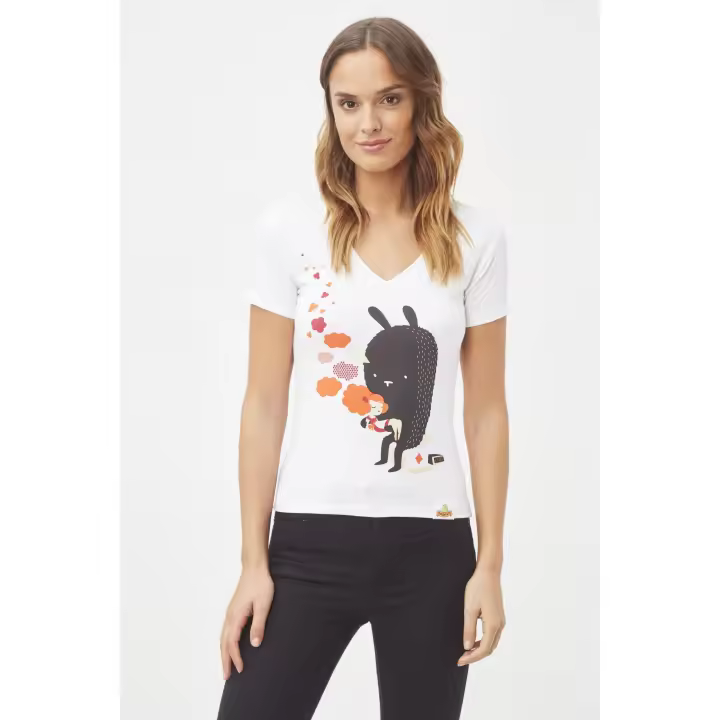 Camiseta mujer, t-shirt, polera, algodón suave, estampado creativo, diseño original, corte ajustado, manga corta, cuello V, estilo casual urbano, color blanco, talla M, cómoda y versátil, ✅Entrega 24/48h - 1