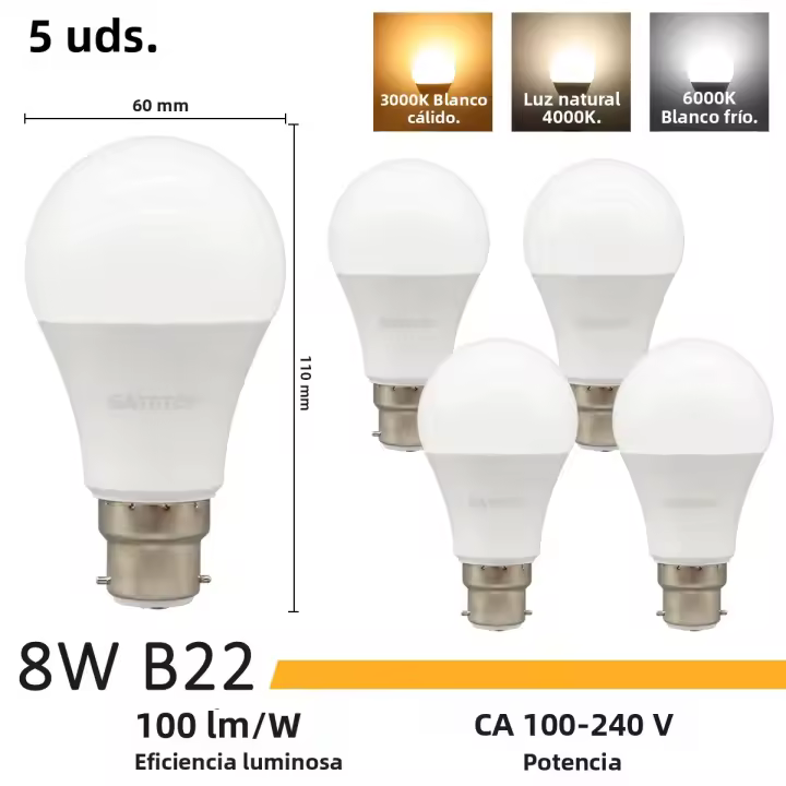 5pcs Bombilla LED E27 B22 CCT AC220V 110V 18W 24W Memoria Función Restablecimiento De Temperatura De Color Para Dormitorio - 1