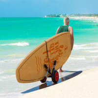 HOMCOM Carrito de Tablas de Surf Carrito de Transporte Plegable con 2 Ruedas Carga 45 kg y Marco de Aluminio para Tablas de Surf con Espesor Inferior a 12,5 cm 64x55x38,5 cm Negro y Rojo - details 1