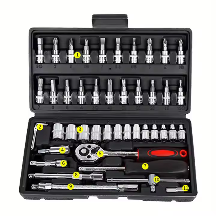 AIRAJ Juego De 46 Piezas Llave De Fijación De 1/4 Pulgada Con Juego De Puntas Y Barra De Extensión Para Reparación De Automóviles Material De Acero Al Carbono - 1