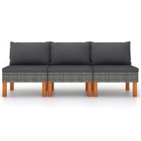 vidaXL Sofás centrales 3 uds ratán sintético y madera de eucalipto Gris, Negro, Conjunto Terraza Muebles Jardín Exterior Juego de Muebles de jardín Mueble Jardín Exterior Muebles de Salon Exterior - details 1