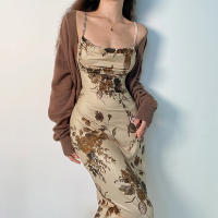 Vestido De Encaje Vintage CIBBAR Y2k Para Mujer Sin Mangas Estampado Floral Elegante Y Elegante De Verano Con Cinturón Acolchado Largo - details 14