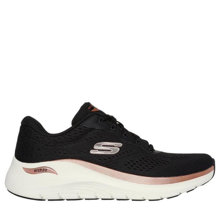 Cómoda  Deportiva mujer Skechers ARCH FIT 2.0 - GLOW THE DISTANCE tejido adaptable de una sola pieza negro. Plantilla Arch Fit, distribuye la presión a través del arco Altura Tacón bajo (1-3 cm) Referencia 150067-BKRG