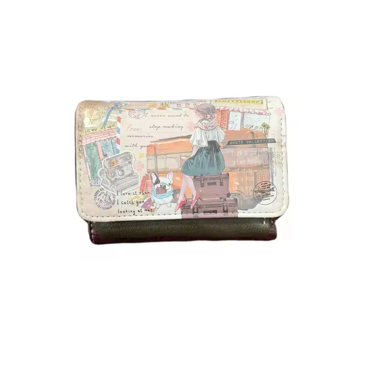 -Cartera de mujer con dibujo de muñeca con cremallera y cierre RFID, con varios ranuras de tarjeta, con medida de 12.5*9*4cm - 1