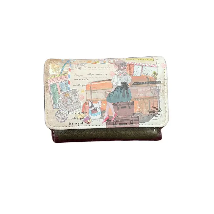 -Cartera de mujer con dibujo de muñeca con cremallera y cierre RFID, con varios ranuras de tarjeta, con medida de 12.5*9*4cm - 1