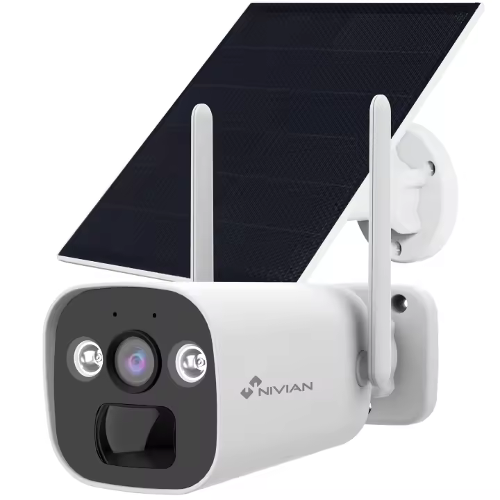 NIVIAN-Cámara vigilancia Bullet 4G(SIM)+Panel Solar 5W-Batería Larga duración 10400mAh-2K-Detección de Movimiento y Humanos-Apta Exterior-Visión Nocturna+Leds-Audio bidireccional-App EseeCloud - 1