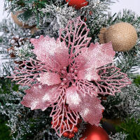 Adornos De Navidad 5/10Pcs Flor Plateada Brillante Para Decoración De Árbol Y Hogar Tamaño 11/16cm Ornaments De Año Nuevo Xmas - details 0