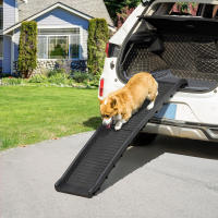 PawHut Rampa Plegable para Perros y Gatos con Alfombra Antideslizante Escaleras de Mascotas para Coche Cama Sofá Carga 75 kg 155x39x14 cm Negro - details 1
