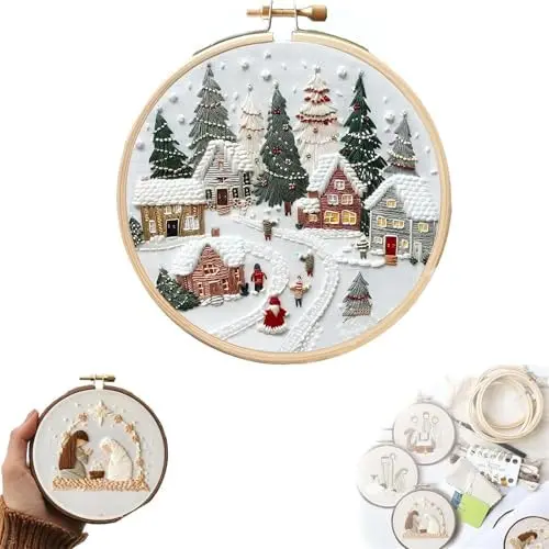 Kit de bordado navideño, kit de bordado, kits de punto de cruz para adultos, kit de bordado para principiantes, kits de bordado navideño para adultos. - 1