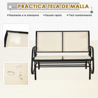 Outsunny Banco Balancín de 2 Plazas Silla Mecedora de Jardín Tubo de Metal y Tela Texteline Transpirable para Exterior Carga Máx. 200 kg 120x70x85 cm Beige - details 5