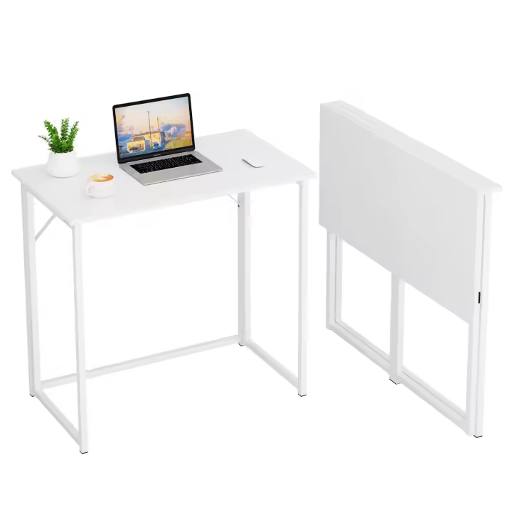 Mesa Escritorio Plegable, Compacto, Estable y Fácil de Montar, Mesa Pequeña Ordenador para Casa Oficina y Cualquier Poco Espacio, Color Blanco, 80 x 46 x 74cm - 1