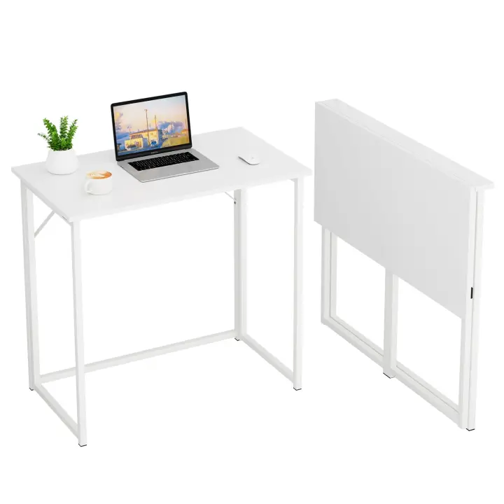 Mesa Escritorio Plegable, Compacto, Estable y Fácil de Montar, Mesa Pequeña Ordenador para Casa Oficina y Cualquier Poco Espacio, Color Blanco, 80 x 46 x 74cm - 1