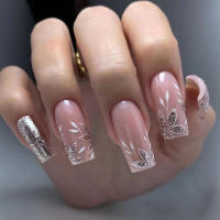 Uñas Postizas Largas De Moda 24Pcs Reutilizables Brillantes En Color Sólido Con Pegamento Para Mujeres Y Niñas - details 5