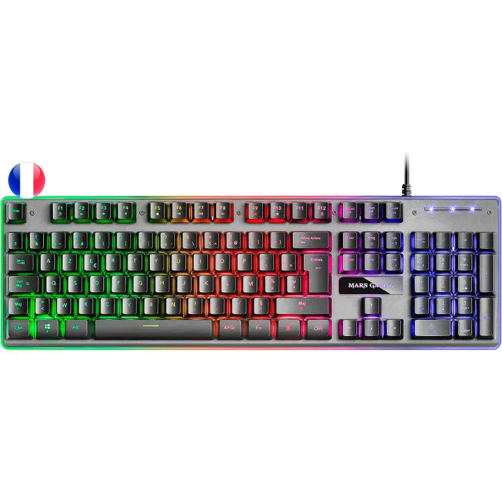 Mars gaming teclado gaming mk220 - tecnologia h-mech - iluminacion frgb rainbow - panel de aluminio - base de abs reforzado - diseño completo - material aluminio + abs - longitud del cable 150cm - frances - color negro - 1