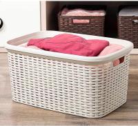 Cesta ropa, para la Colada Rectangular estilo Mimbre, Pongo todo de Plástico, Cesta para ropa, Capacidad de 35 Litros 53.5cm x 35.5cm x 26cm blanco o marron. - details 1