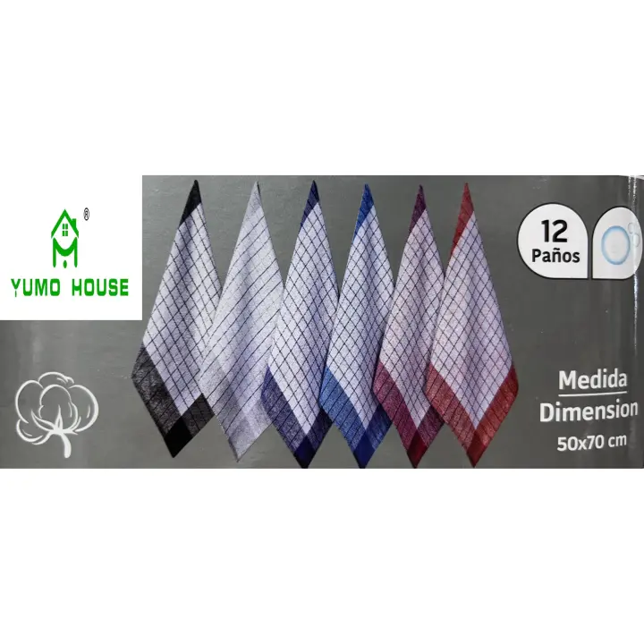 YUMO HOUSE Pack de 12/24 paños de Cocina a Cuadros | Tamaño: 50 x 70 cm | Algodón | Multicolor | Gancho Textil para Colgar | Ultra Suave | Limpieza lavavajillas (12) - 1