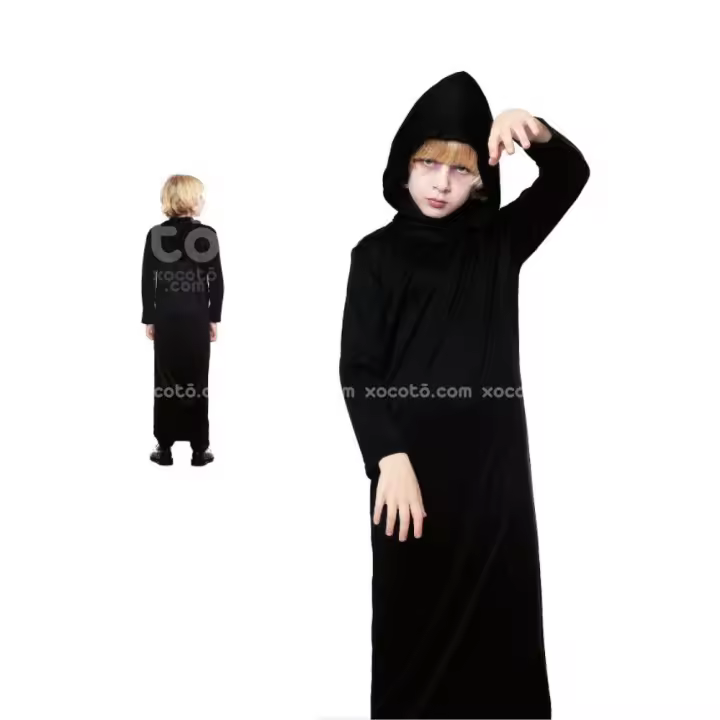 Festëën® Capa túnica negra con capucha niño y adulto  Tallas: 7-9, 10-12, S, M, L  Halloween, Carnaval, Vampiro - Festëën® - 1
