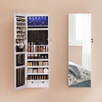 Espejo joyero colgante con luz led, montaje en pared o puerta, cuerpo entero, iluminación interior, regalo elegante en color blanco, 37x9,3x108 cm - details 3