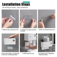 Porta Cepillos De Dientes Y Pasta De Dientes Doble Montado En La Pared Con Tazas Dispensador Automático Organizador De Baño - details 3