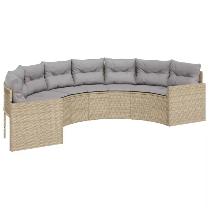 vidaXL Sofá de jardín semicircular con cojines ratán sintético beige - 1