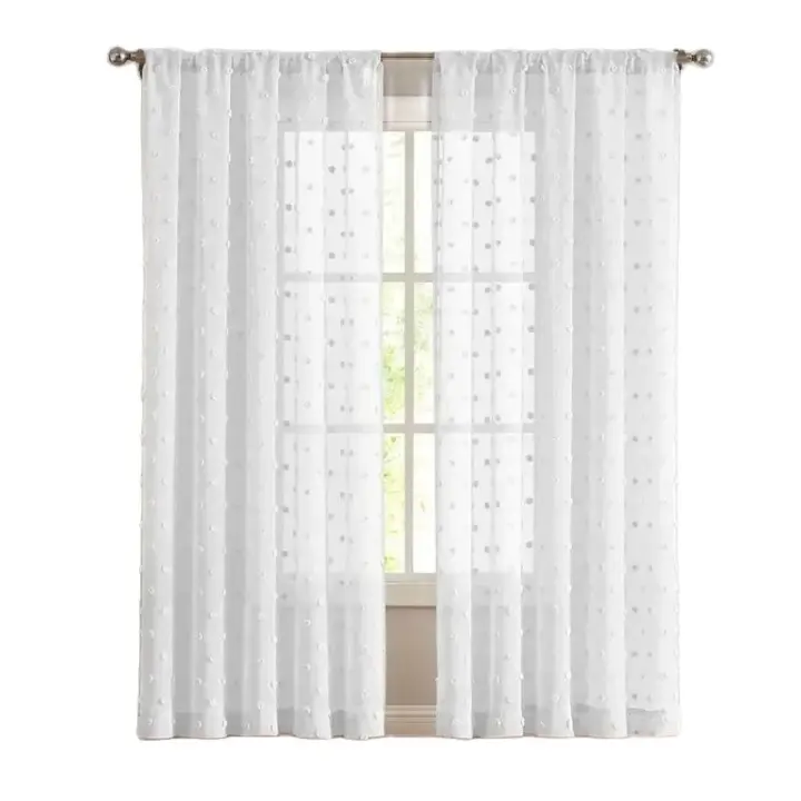 Cortinas Blancas Con Pom-Pom Translúcidas Para Dormitorio De Niñas Sala De Estar Nursery Decoración Moderna De Ventana Voile - 1