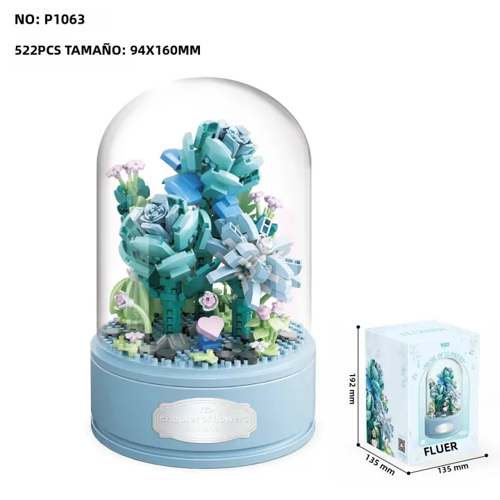 Caja De Bloques De Construcción Romántica Y Creativa Con Flor Eterna Y Música Rotatoria Regalo Para Adultos Modelo De Bloques Micro ABS Sin Batería - 1