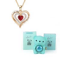 Collar Colgante De Corazón Rojo Con Zirconia Y Oso Flor Romántico Para Mujer Joyería De Boda Y Navidad Caja De Regalo - details 3