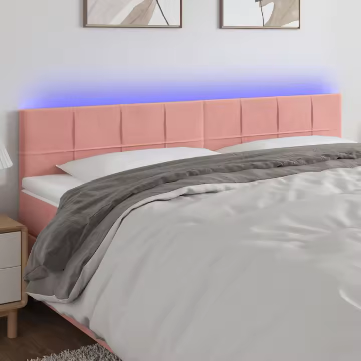 vidaXL Cabecero con LED de terciopelo rosa 200x5x78/88 cm - 1