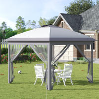 Gazebo de viaje para Exterior 3,3x3,3 M Gazebo plegable con USB LED plegable con Paredes laterales de Malla, Sol resistant Canvas Oxford gris, perfecto para Fiesta en El Jardín - details 0