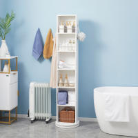 kleankin Armario Alto de Baño Giratorio Columna Auxiliar de Baño de 6 Niveles con Espejo de Cuerpo Entero para Dormitorio Aseo 36x36x171 cm Blanco - details 1