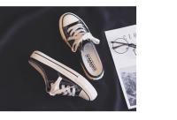Zapatillas Planas De Lona Para Mujer Media Caña Con Cordones Moda Otoño Negro Blanco Suela Baja Punta Redonda Zapatos Casuales - details 11