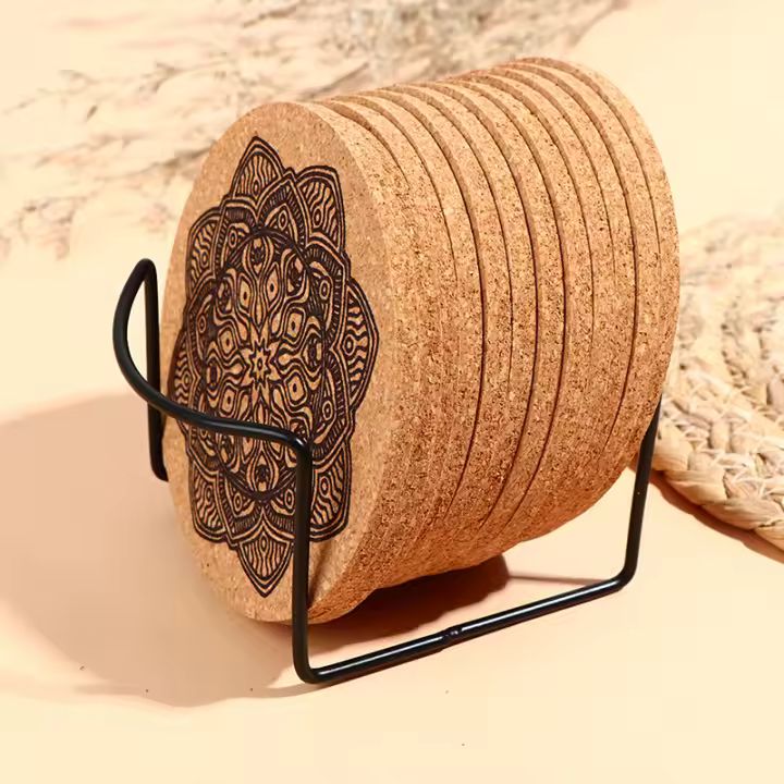 12Pcs Coasters Redondos De Madera Con Diseño Mandala Y Soporte De Madera Juego De Tapetes Para Bebidas Resistentes Al Calor - 1