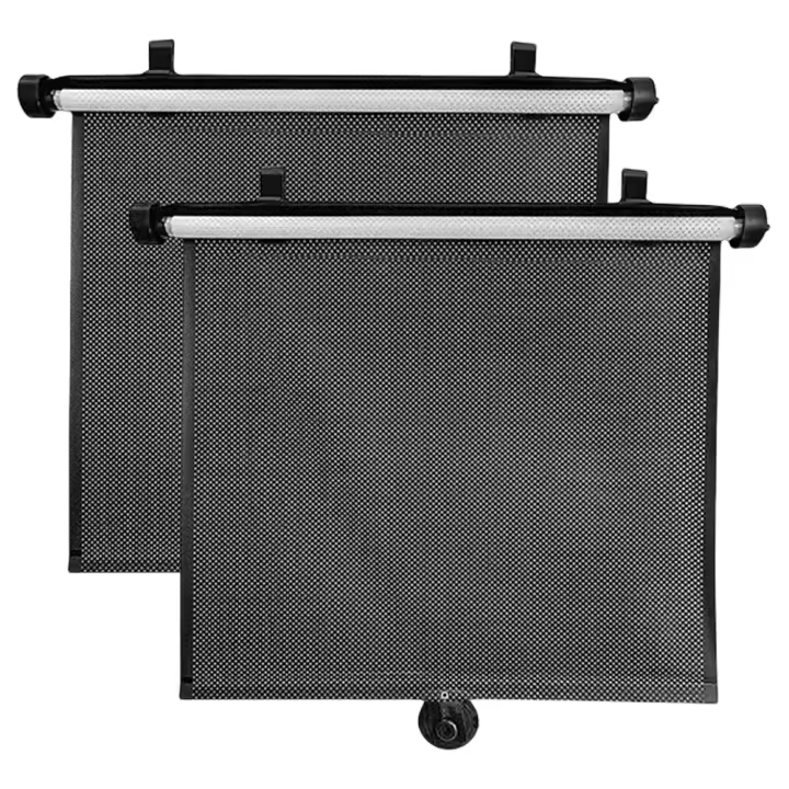 2Pcs Sombrilla De Ventana Lateral Para Coche Protección Solar Con Botón De Presión Cortina Retráctil Telescópica Bloqueo PVC Negro Y Blanco - 1