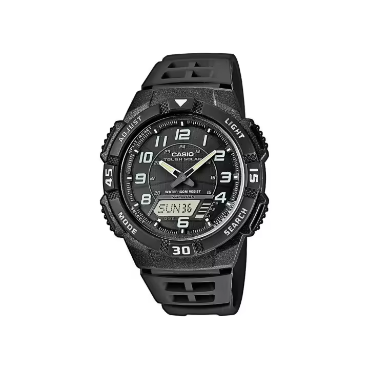 Reloj deportivo para hombre Casio SOLAR AQ-S800W-1B Hora Mundial Cronómetro 5 alarmas diarias correa de resina 100m resistente al agua - 1