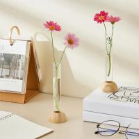 Vaso Hidroponico Transparente Con Base De Bambú Resistente Al Agua Para Decoración De Plantas En El Hogar Moderno Y Espacioso Juego De Flores Y Bonsái Para Mesa - details 0