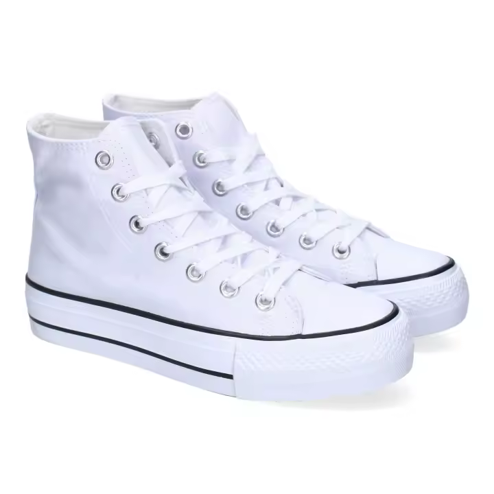 PuntoSalao Deportivas abotinadas de lona para mujer color blanco EV-300 - 1