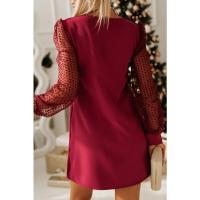 Vestido Mini De Manga Larga Para Mujer Estilo Casual Y Moderno Color Sólido Con Malla Transpirable Cuello Redondo Cómodo - details 4