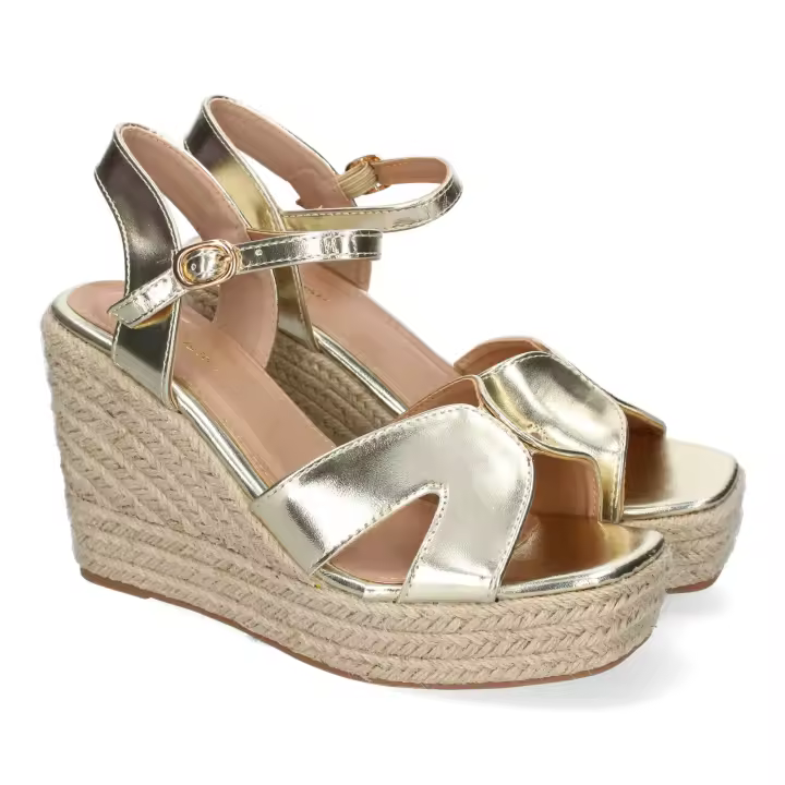 PuntoSalao Sandalias doradas de cuña en yute elegante para mujer TF3360 - 1