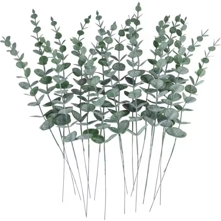 24 piezas de tallos de hojas de eucalipto artificiales, ramas de tacto real gris y verde para centro de mesa de boda, oficina en casa - 1