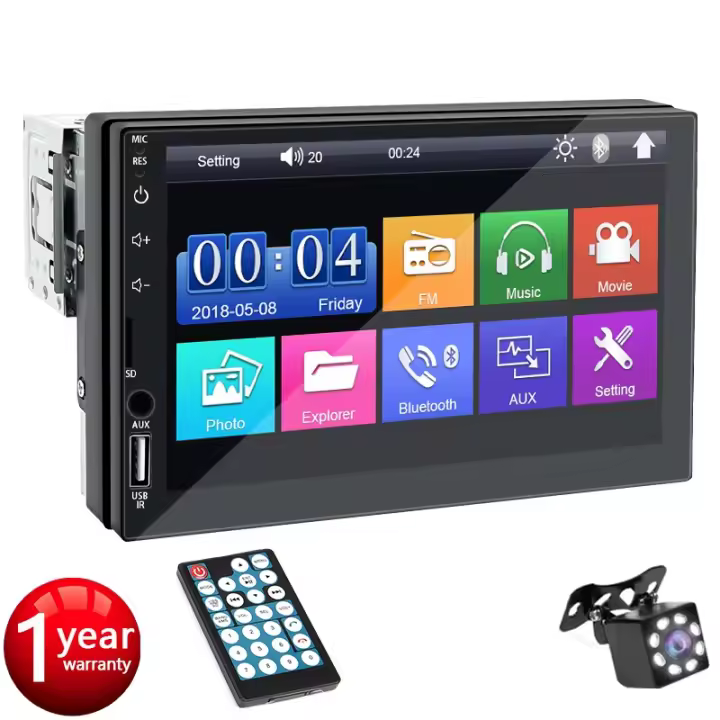Radio Coche 1 DIN Bluetooth Estéreo para Automóvil con 7 Pulgada Pantalla Táctil, Universal Reproductor de Coche con Cámara de Visión Trasera, Compatible con MirrorLink/Radio FM/USB/AUX/TF/SWC - 1